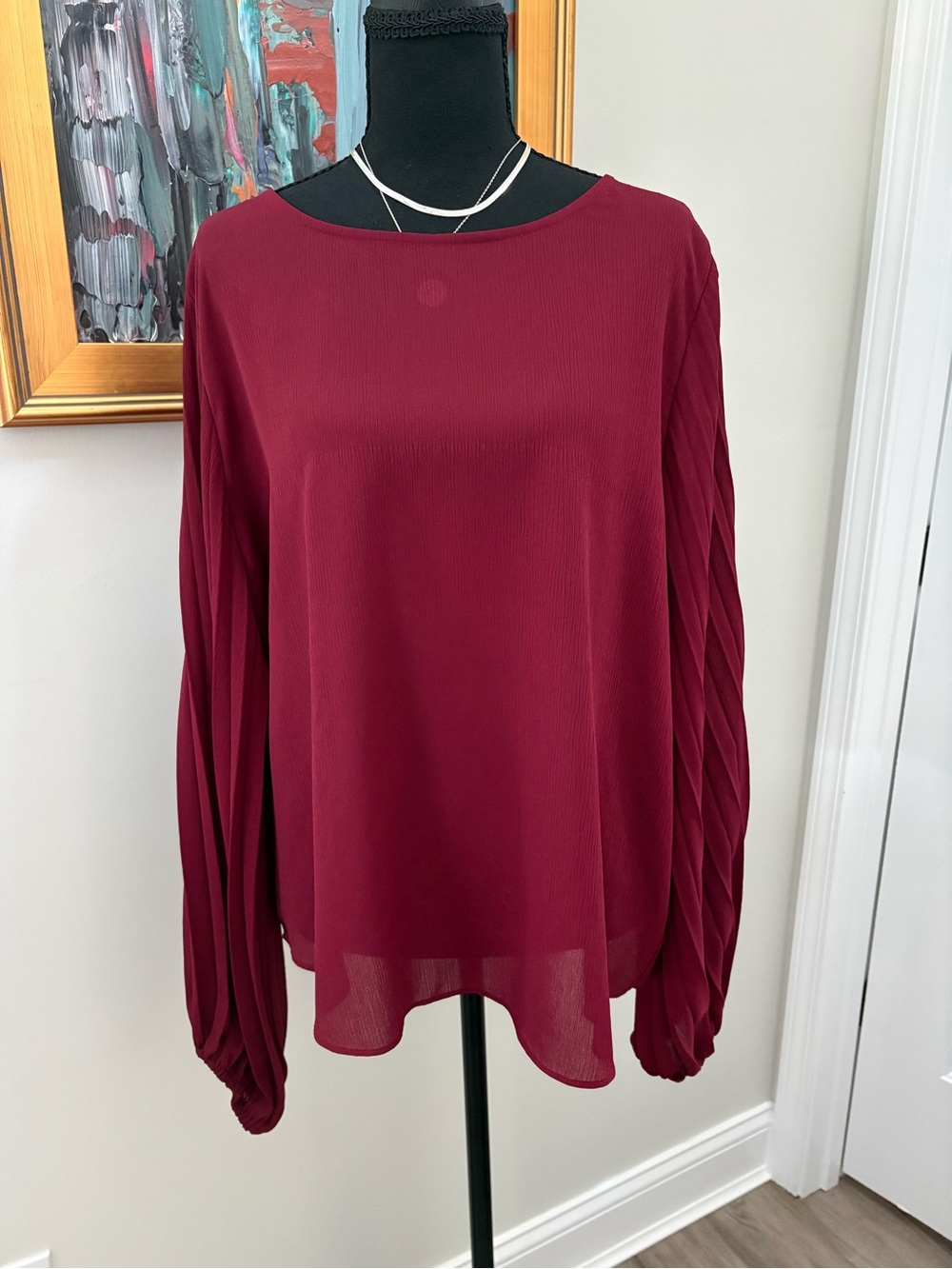 eesome Pleated Balloon Sleeve Blouse - Wine